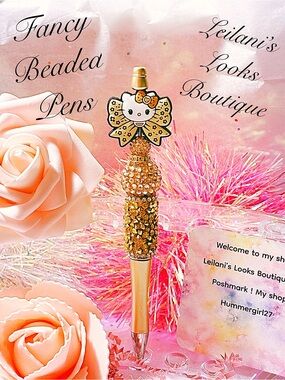 Gold Beaded Hello Kitty Pen/ Fancy beaded Pen/gifts/gold beads/